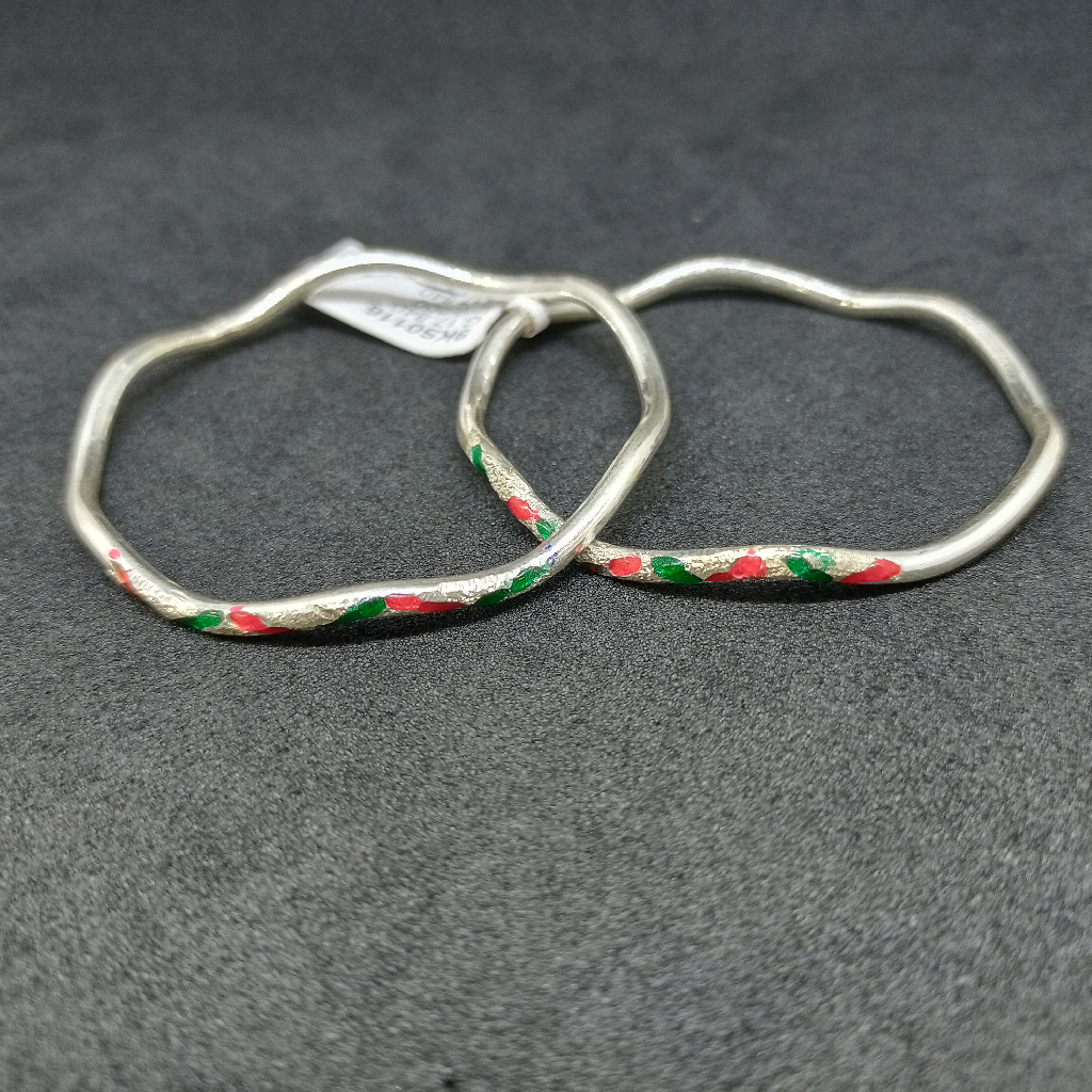 92.5 Silver Red & Green Color Zigzag Design Bangles