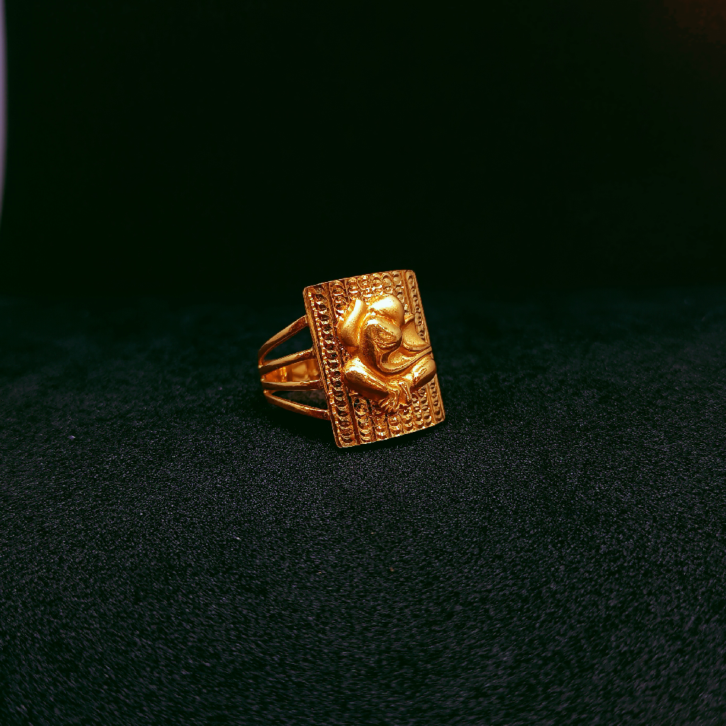 916 Gold long Square with ganpati ring