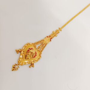 916 Gold Design with red color Maang Tikka