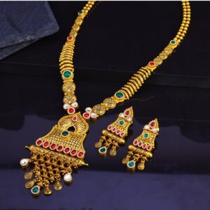 916 Gold Antique Kundan Long Necklace Set