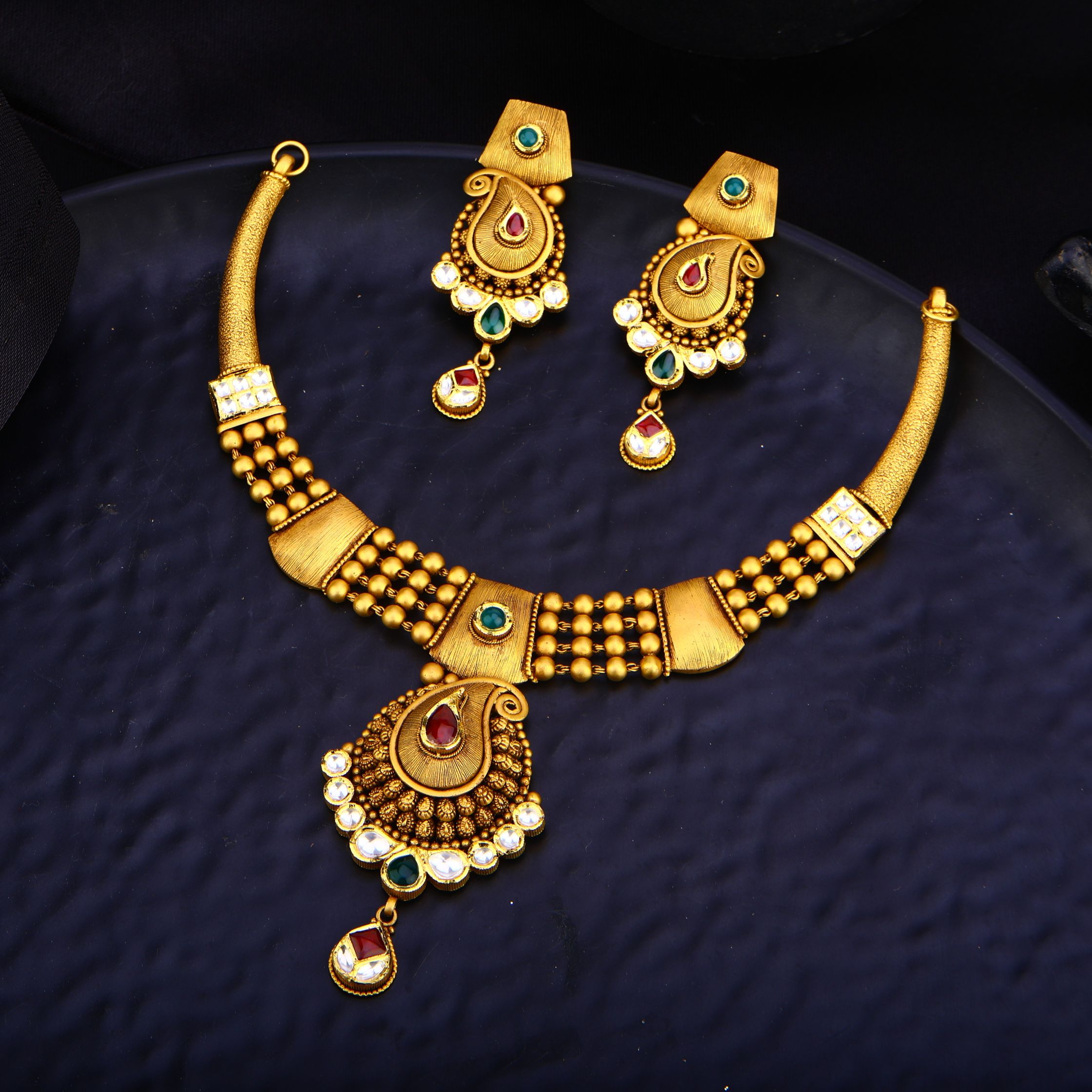 22K Gold Mango Design Necklace Set