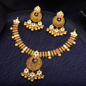 916 Gold Antique Chandbali Design Necklace Set