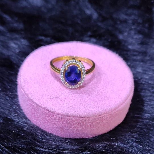 22KT/916 Yellow Gold Aveer  Blue Shapir Stone Cz Fancy Ring For Women