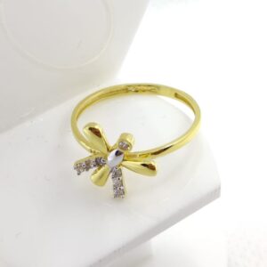 22KT Yellow Gold Fancy Cz Flower Rodiyam Ring For Women