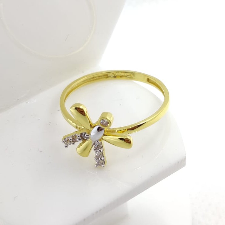 22KT Yellow Gold Fancy Cz Flower Rodiyam Ring For Women