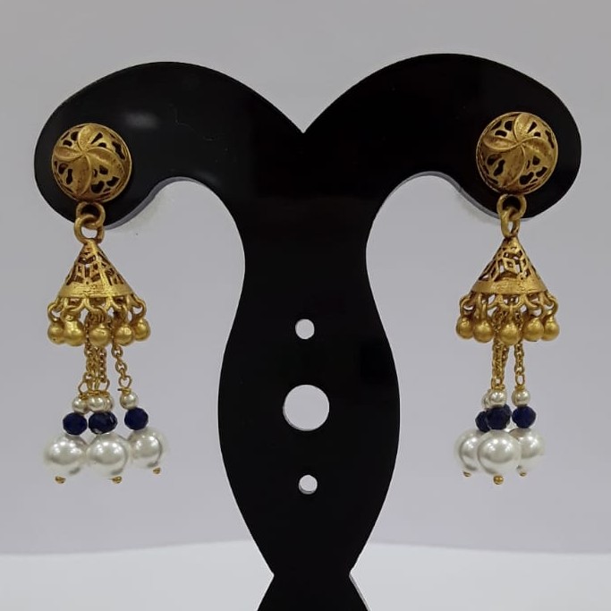 22KT Yellow Gold  Foliage  Lattice haging Pearl  Earrings