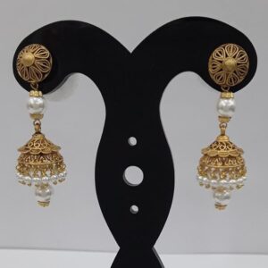 22KT Yellow Gold Regal Feather Pearl Earrings For Women