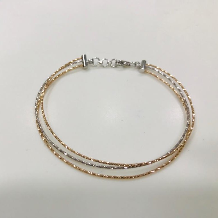 18 Kt Rose Gold Subtle Three Tone Three line Fancy Brecelet For Women