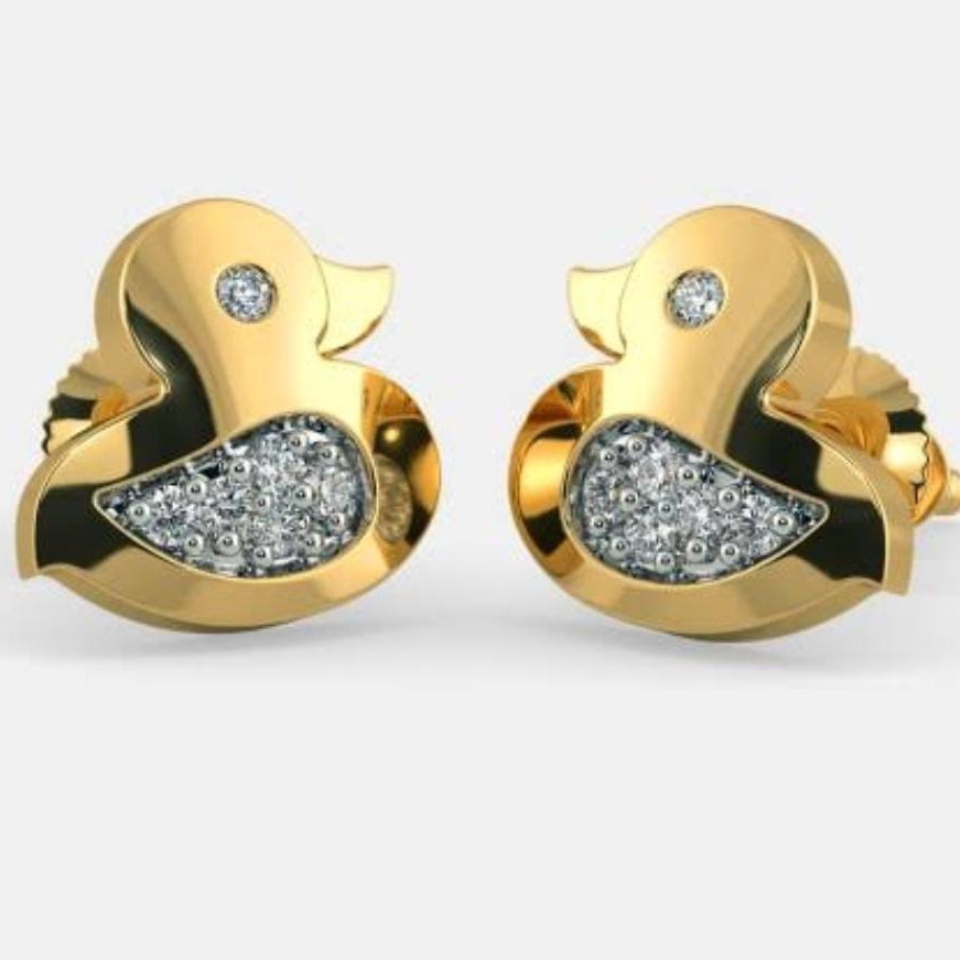22Kt Yellow Gold  Feathered Friend Earrings For kids