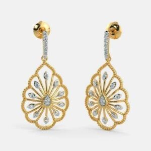 22KT Yellow Gold Twirling Feather Earrings For Women