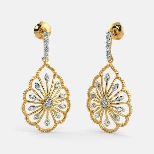 22KT Yellow Gold Twirling Feather Earrings For Women