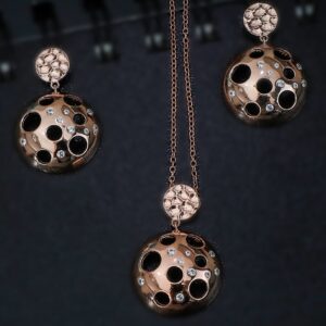92.5 Sterling Silver Football Design Rose Tone Pendent set with Delicate Chain for Women