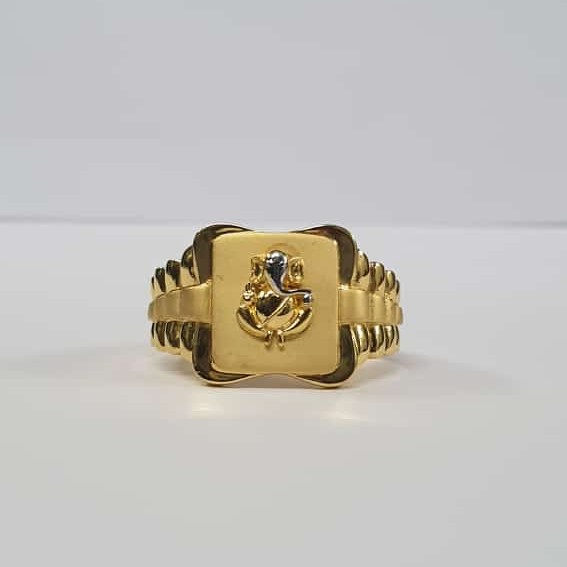 22kt Gold Square Dull Polish Rodiyam Ganpati Ring for Men