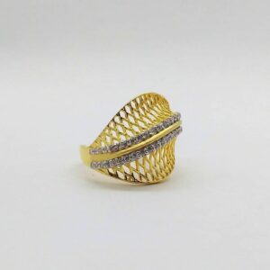 22KT yellow Gold Two Lines of Diamonds Ring For Women