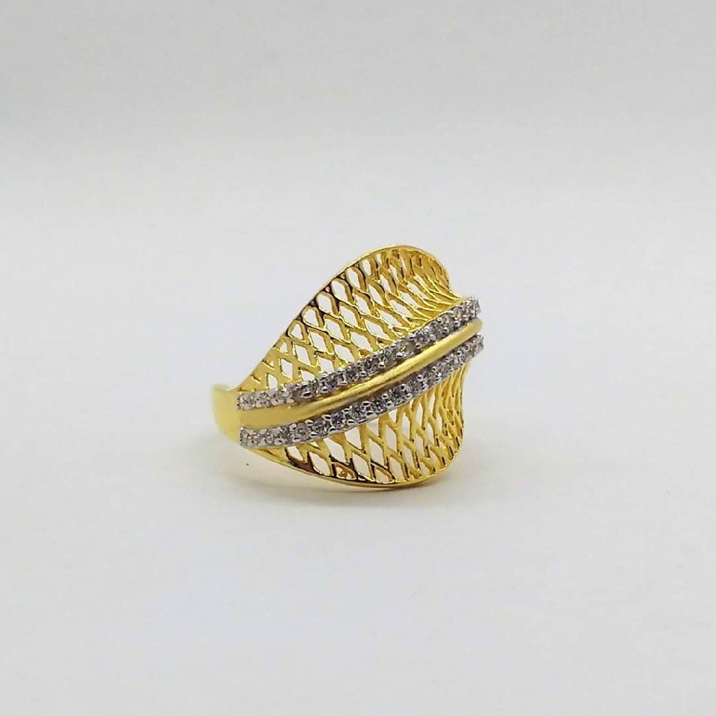 22KT yellow Gold Two Lines of Diamonds Ring For Women