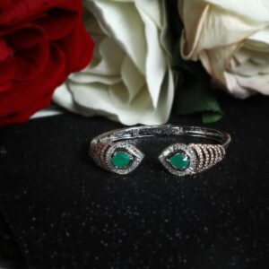 92.5 Silver  Natural Green Stone Two Tone Cz Brecelet for Women