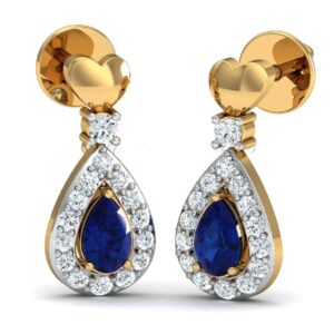 22KT Gold CZ Blue Sapphire Stone With Heart Shap Earring For Women