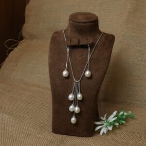 92.5 Sterling Silver Long Pearl Necklace with Pearl Earrings For Women