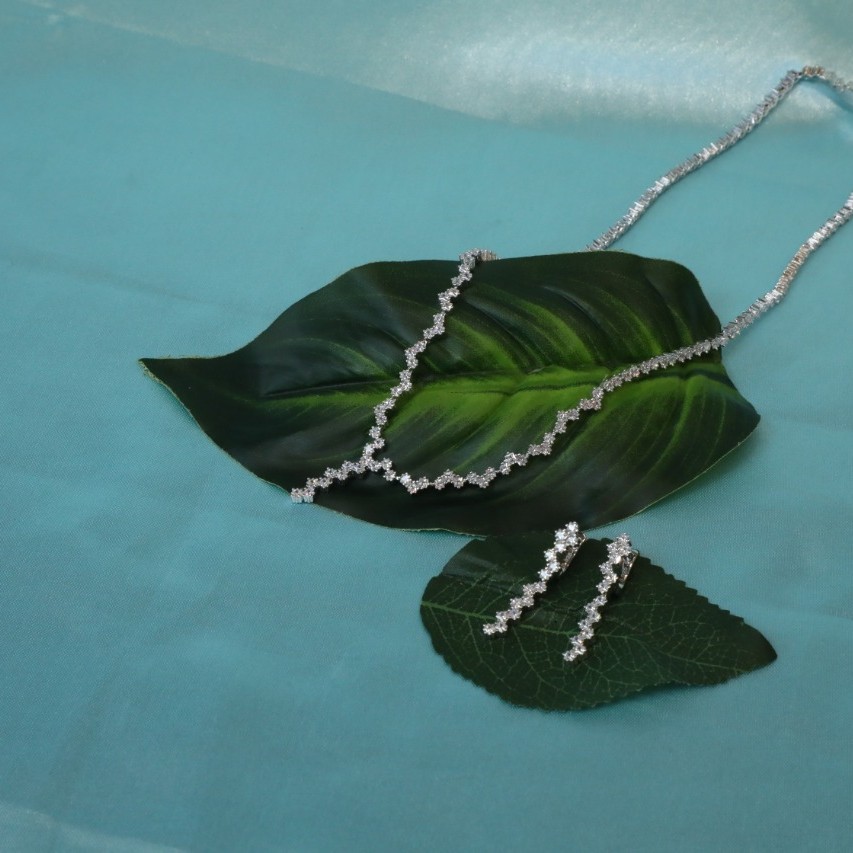 92.5 Sterling Silver Delicate Cz Necklace Set For Women