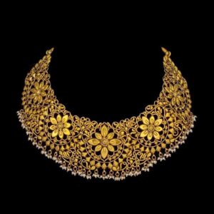 22KT Gold Choker Set With Culture Pearl Beads For Bride