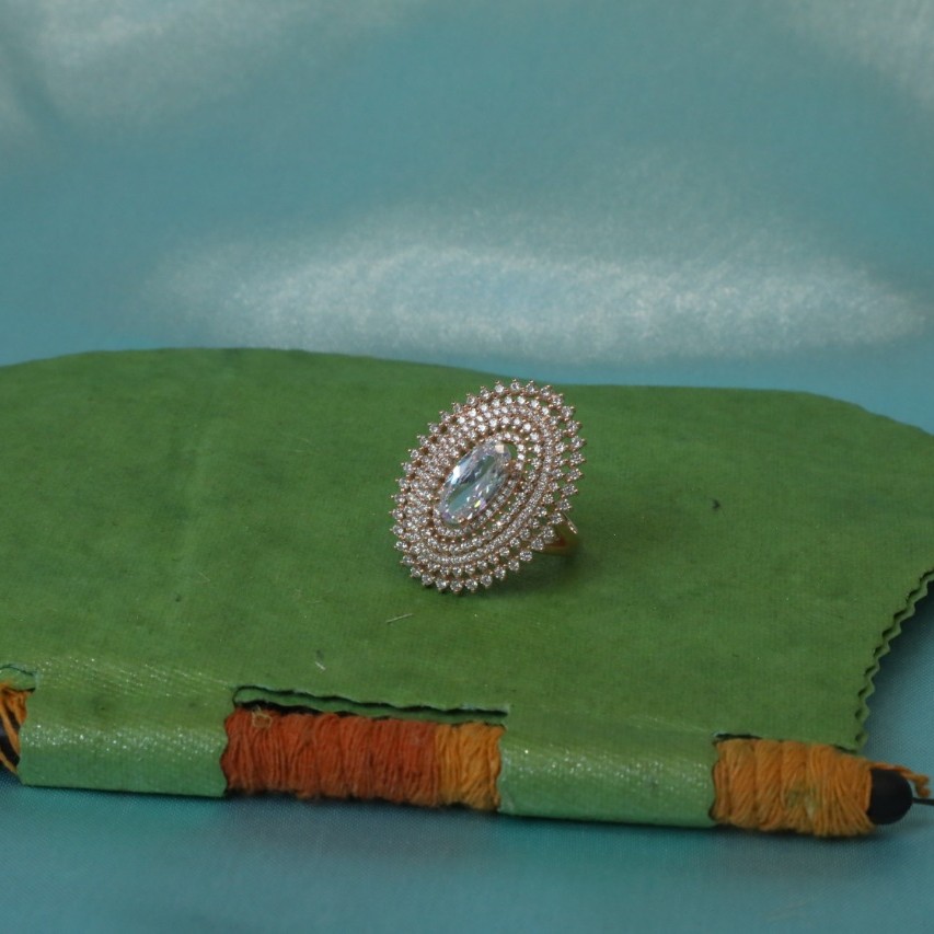 92.5 Silver Rose Plated Oval Shape Ring For Women