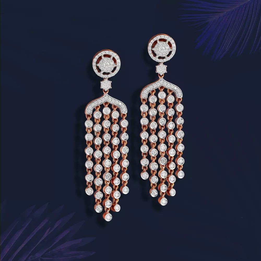 18kt Rose Gold Long Earring For Loving Diamond Jewellery