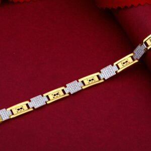 22KT Gold Cutting Piece With Diamonds And Rhodium Bracelet For Men