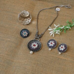 Sterling silver Kundan Judter With Oxides Pendent Set