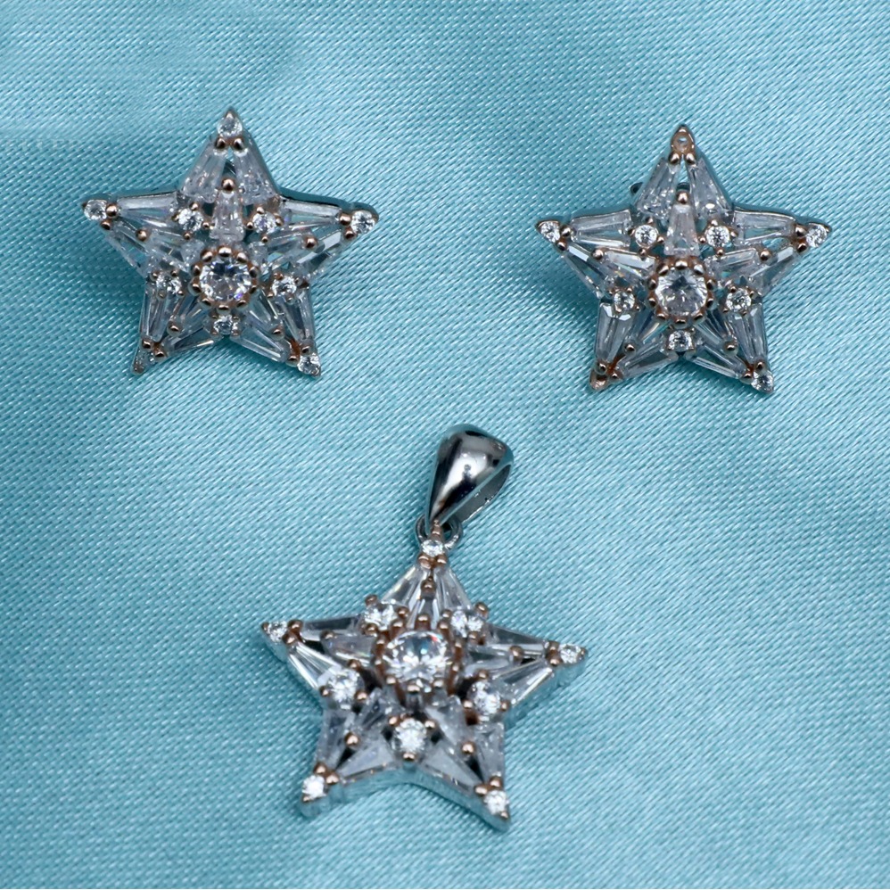 925 Sterling Silver Star Shape Pendant Set PJ-PS014