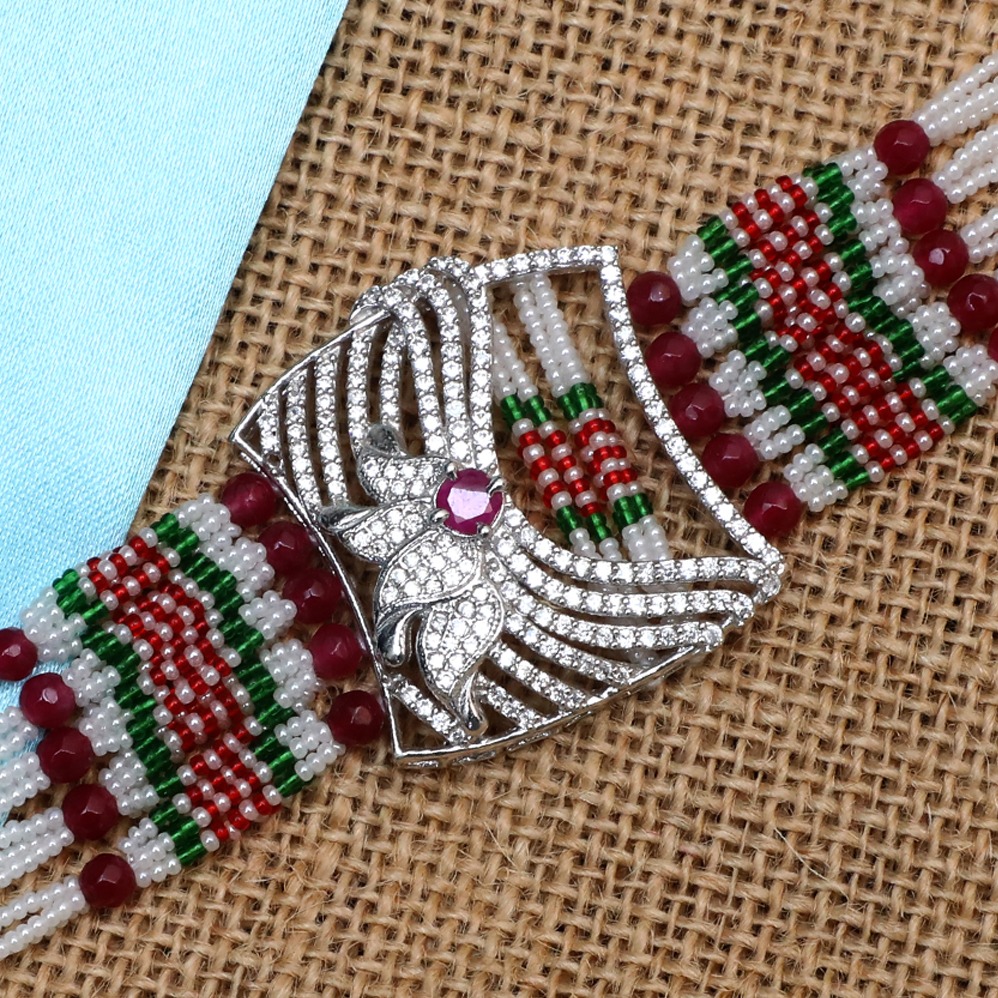 999 Silver Colorful Moti Bracelet For Women PJ-B004 - Image 2