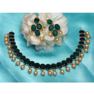 916 Gold Green Stone With Pearl Necklace Set PJ-N008