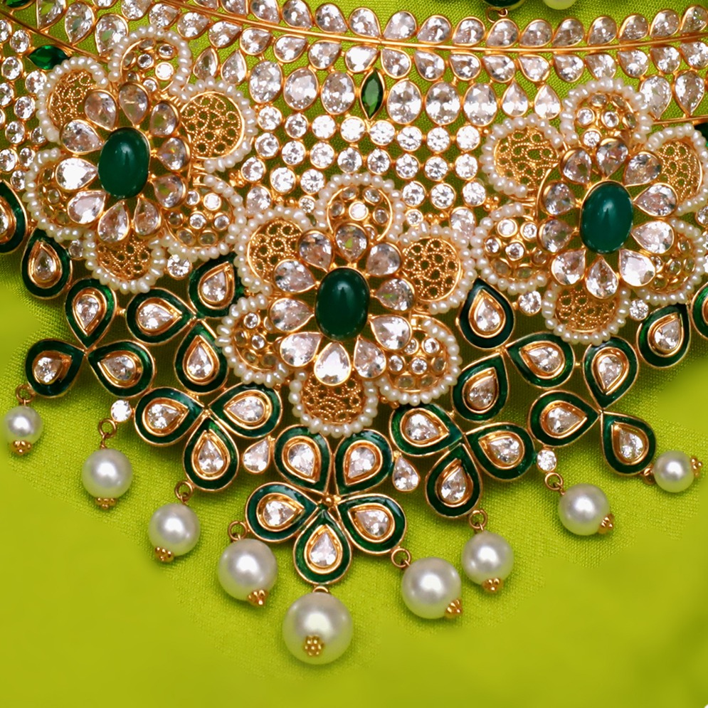 916 Gold Designer Choker Set For Wedding PJ-N007 - Image 2
