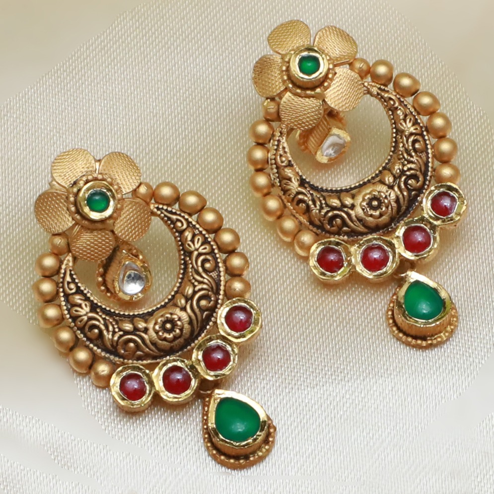 916 Gold Antique Jadtar Necklace Set For Wedding PJ-N006 - Image 3