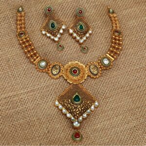 916 Gold Antique Bridal Necklace Set PJ-N005