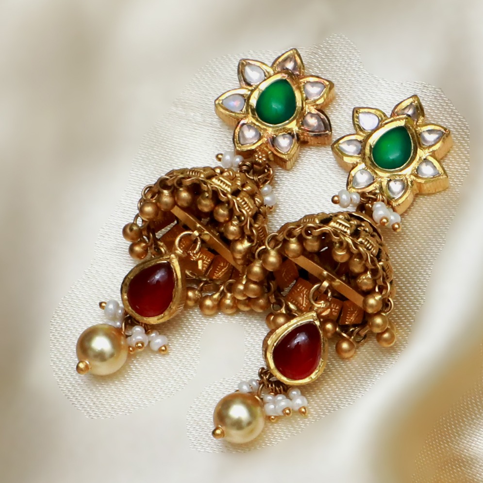 916 Gold Antique Long Wedding Necklace Set PJ-N004 - Image 2