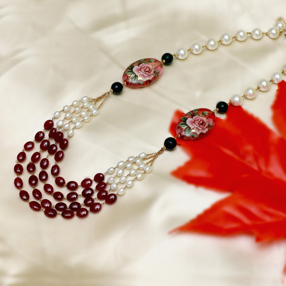 916 Gold 4 Layer Color stone Mala PJ-M003