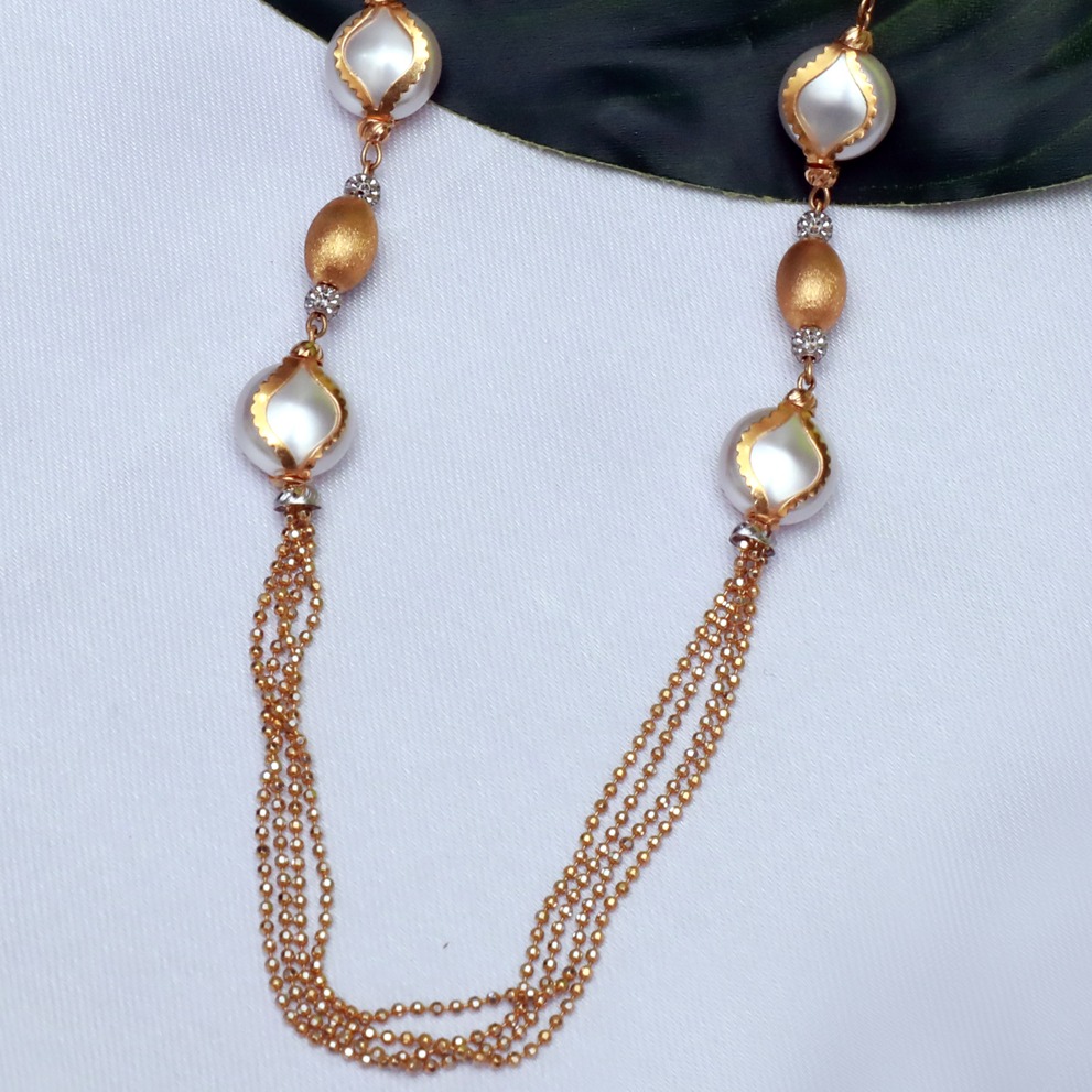 916 Gold Stylish Pearl Mala PJ-M002 - Image 2