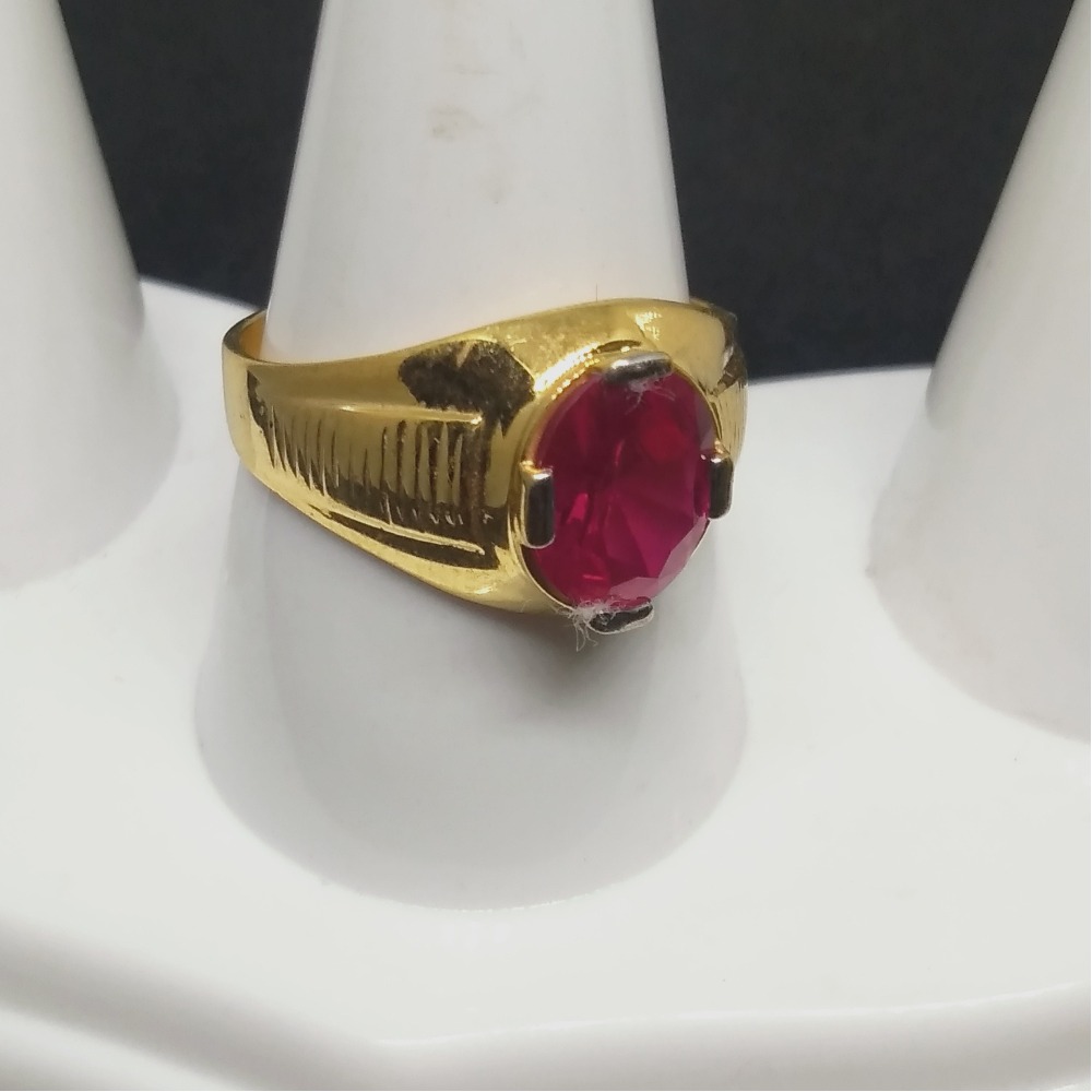 916 Plain Gold Pink Stone Najrana Gents Ring