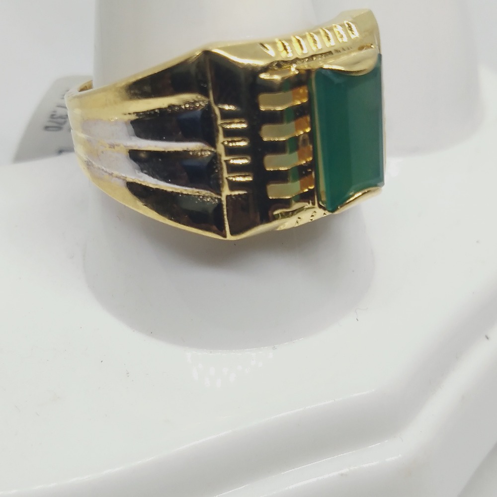 916 Gold Antique Green Stone  Gents Ring