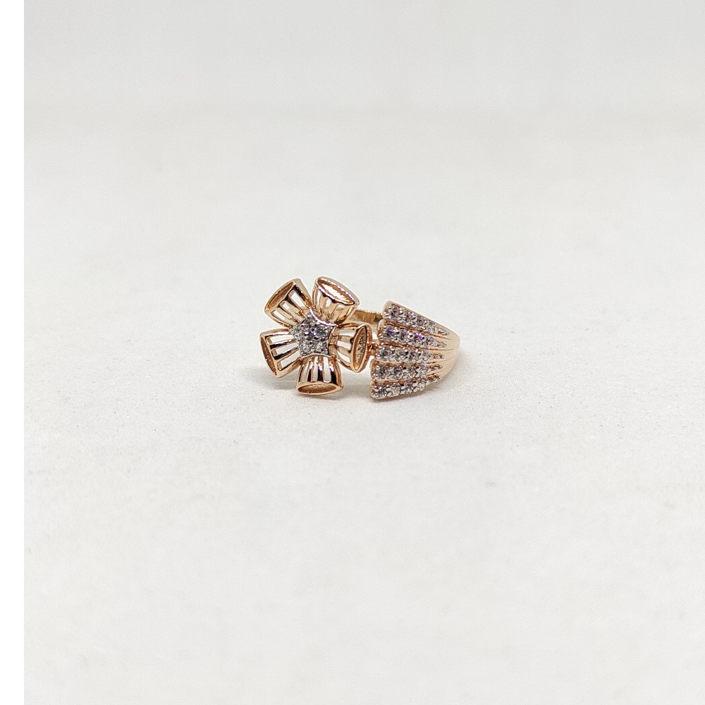 18k Rose gold cz five petal flower ring