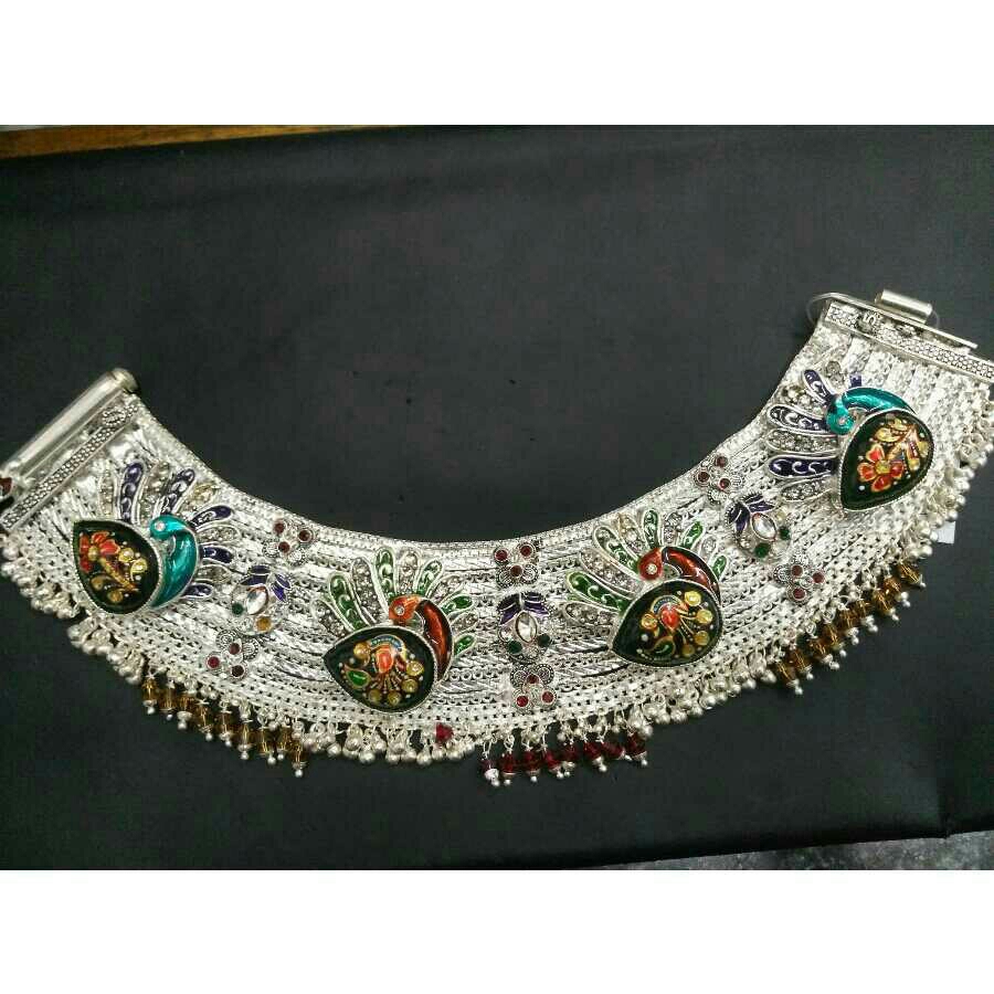 Silver Ladies Indian Fancy Broad Peacock Payal White