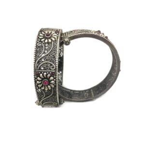 925 Silver Antique Floral Design Kada Bangle