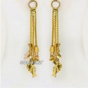 Triple Line Gold Earrings Drops With Charms SK - E014