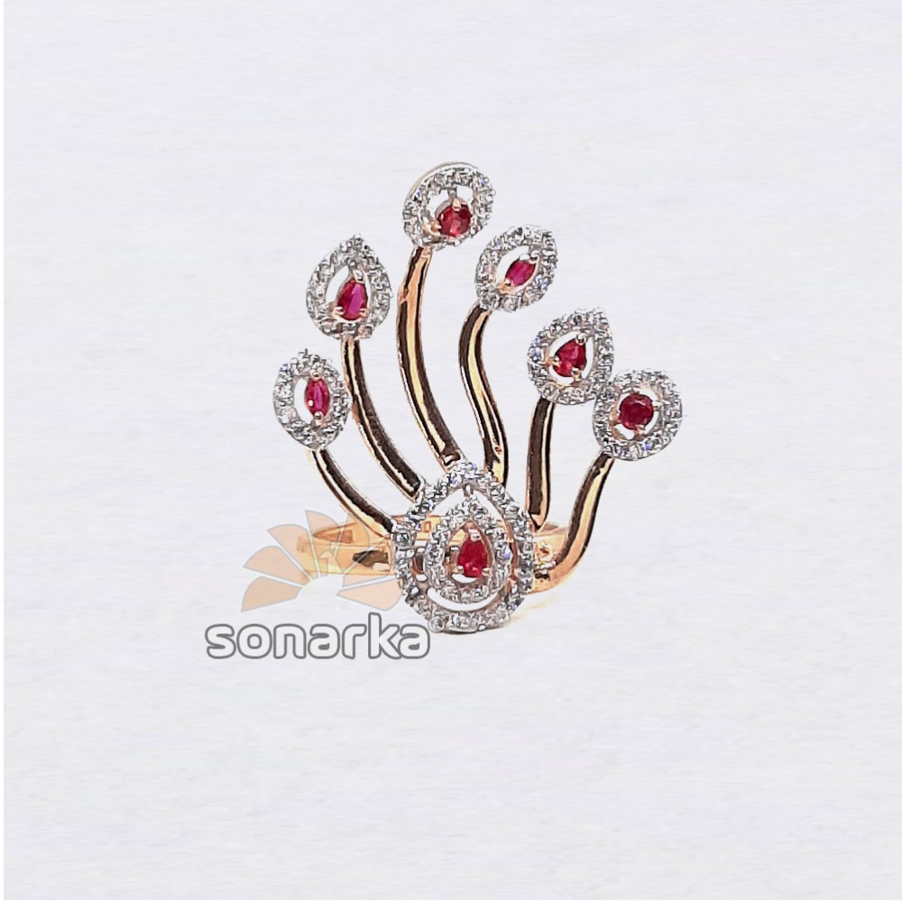 18k Peacock Design Pink CZ Rose Gold Ring SK - R003 - Image 2