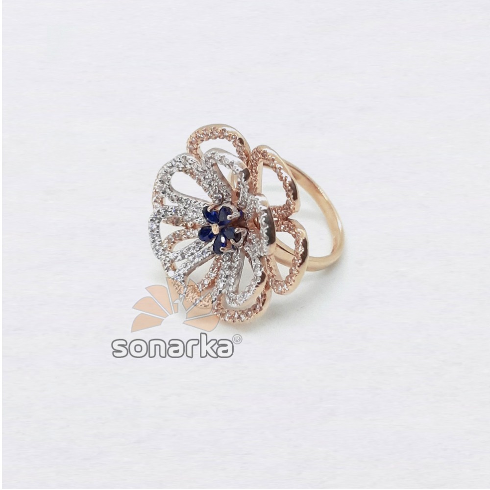 18k Flower Design CZ Rose Gold Ring SK - R001 - Image 3