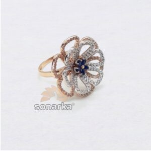 18k Flower Design CZ Rose Gold Ring SK - R001