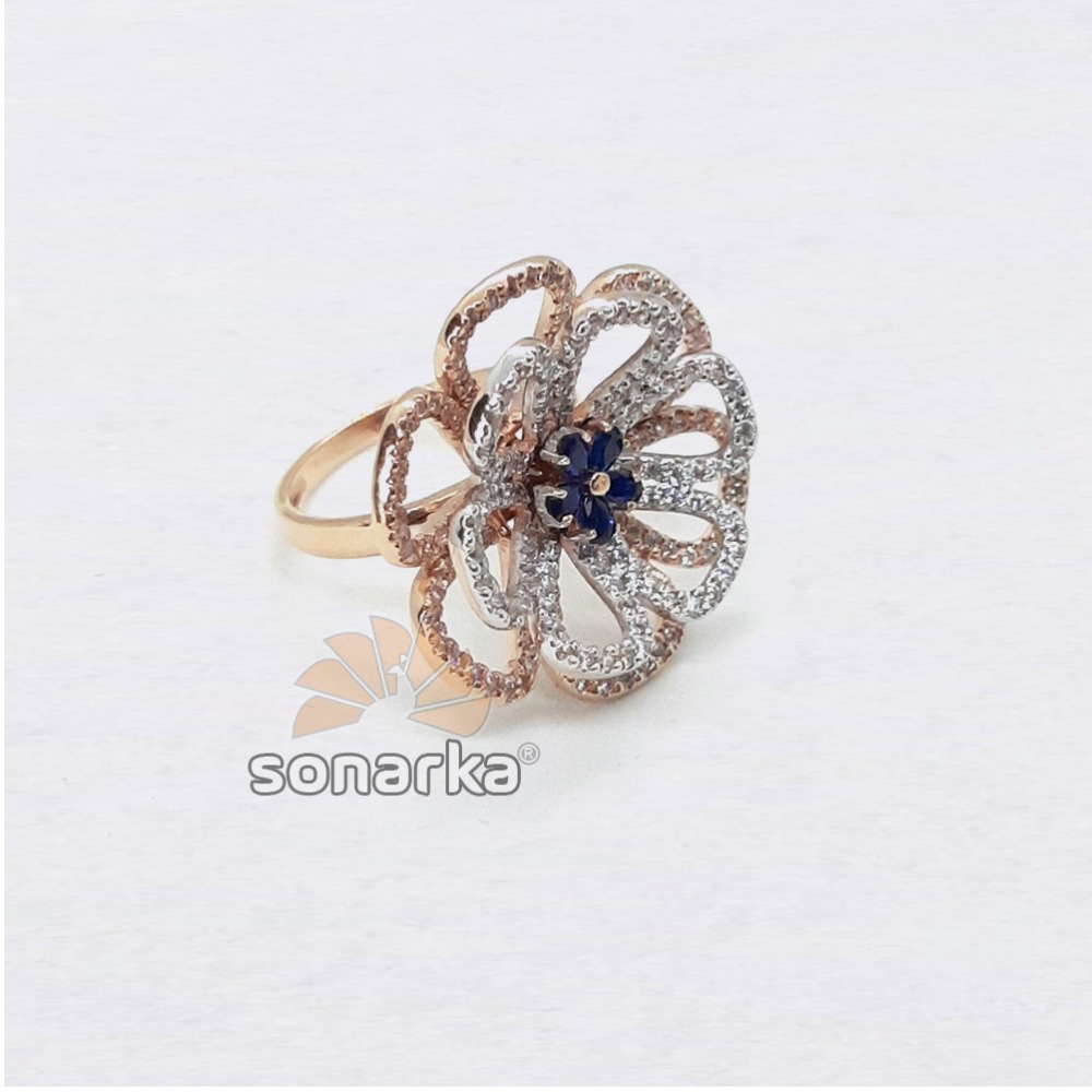 18k Flower Design CZ Rose Gold Ring SK - R001 - Image 2
