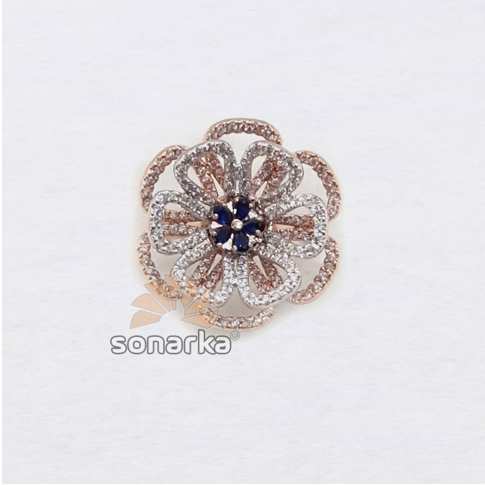 18k Flower Design CZ Rose Gold Ring SK - R001