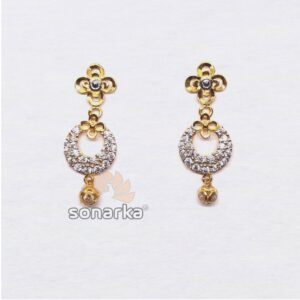 916 gold flower design cz diamond earrings
