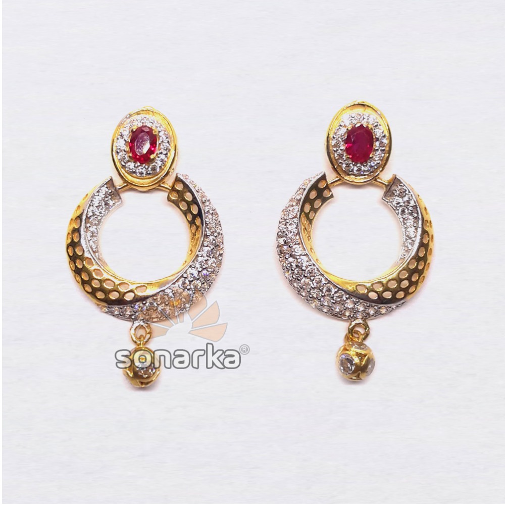 22KT CZ Red Diamond Round Earrings